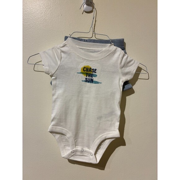 **4 for $20** NWOT Carter's/Rabbit&Bear Organic Outfit - White & Blue - 3-6M - Picture 1 of 4